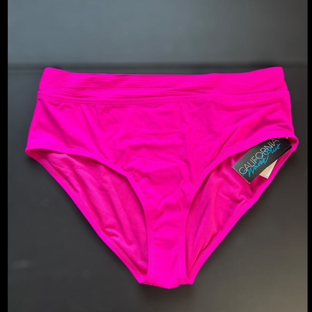 California Waves High Waist Rib Bikini Bottoms Fuchsia Hot Pink 0 Plus 12/14 NWT
